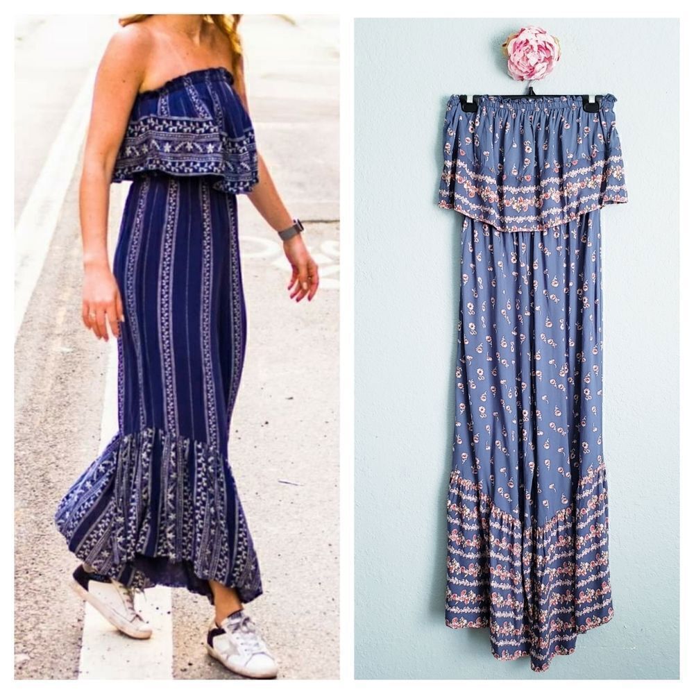 Japna Blue Floral Strapless Wide Leg Jumpsuit